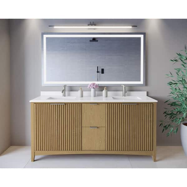 Palmilla 72 in. Double Freestanding Natural Oak Bath Vanity with White Quartz Top Assembled