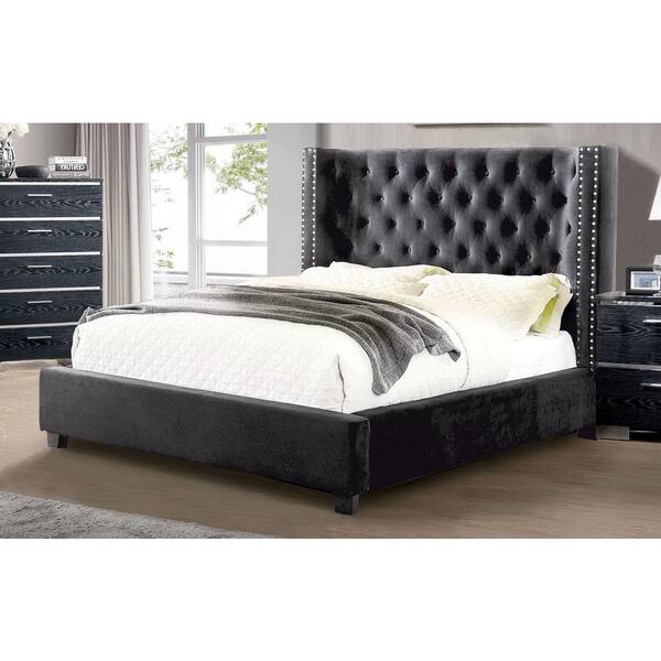 Furniture of America Seboya Gray King Panel Bed with LED Light and