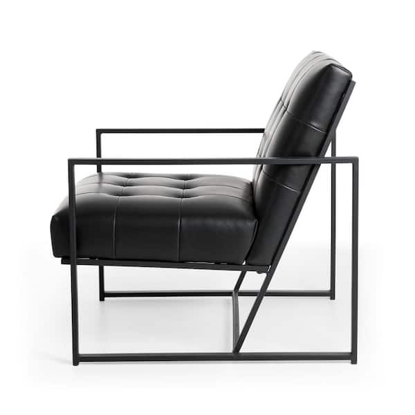 armchair with black metal frame