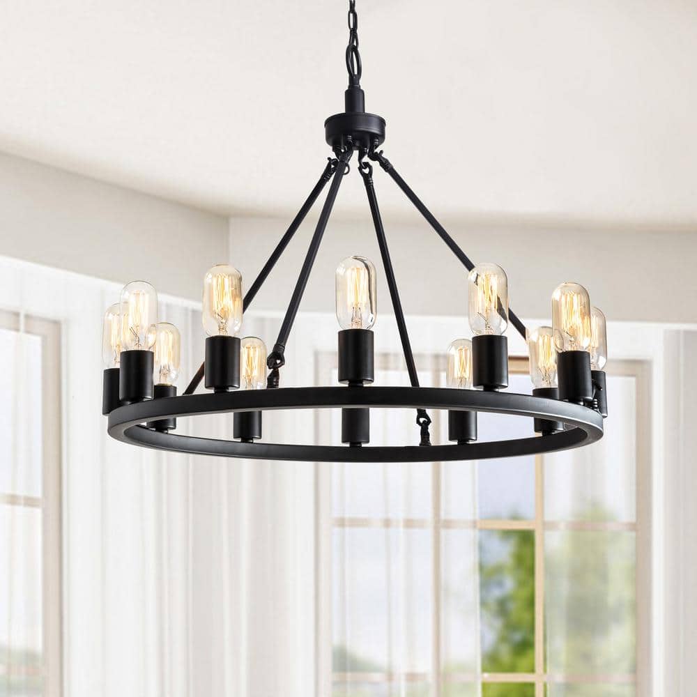 Viviana Black Iron Round 12-Light Candle Chandelier