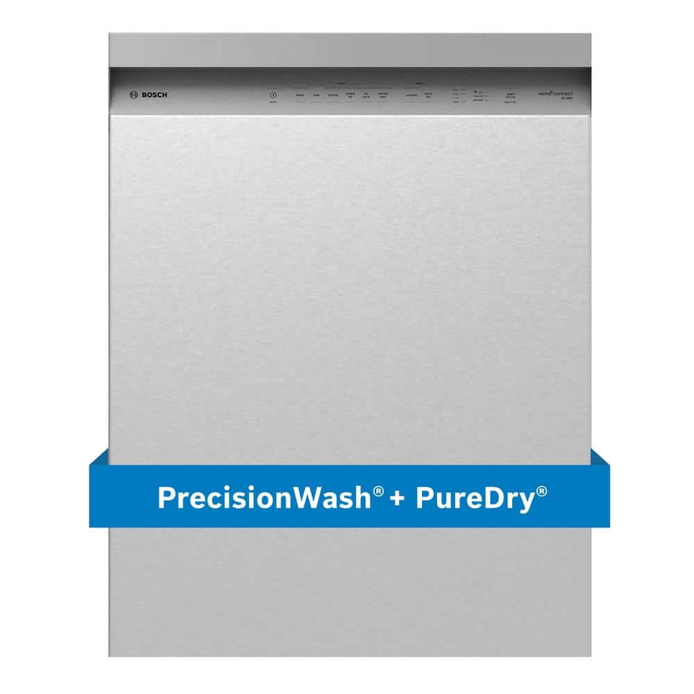 Bosch 100 Series Plus 24 in. Stainless Steel Front Control Tall Tub Dishwasher with Hybrid Stainless Steel Tub, 48 dBA, Silver