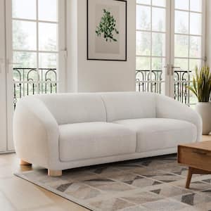 Waxley 87.5 in. Slope Arm Teddy Boucle Polyester Fabric Rectangle Modern Sofa in. White