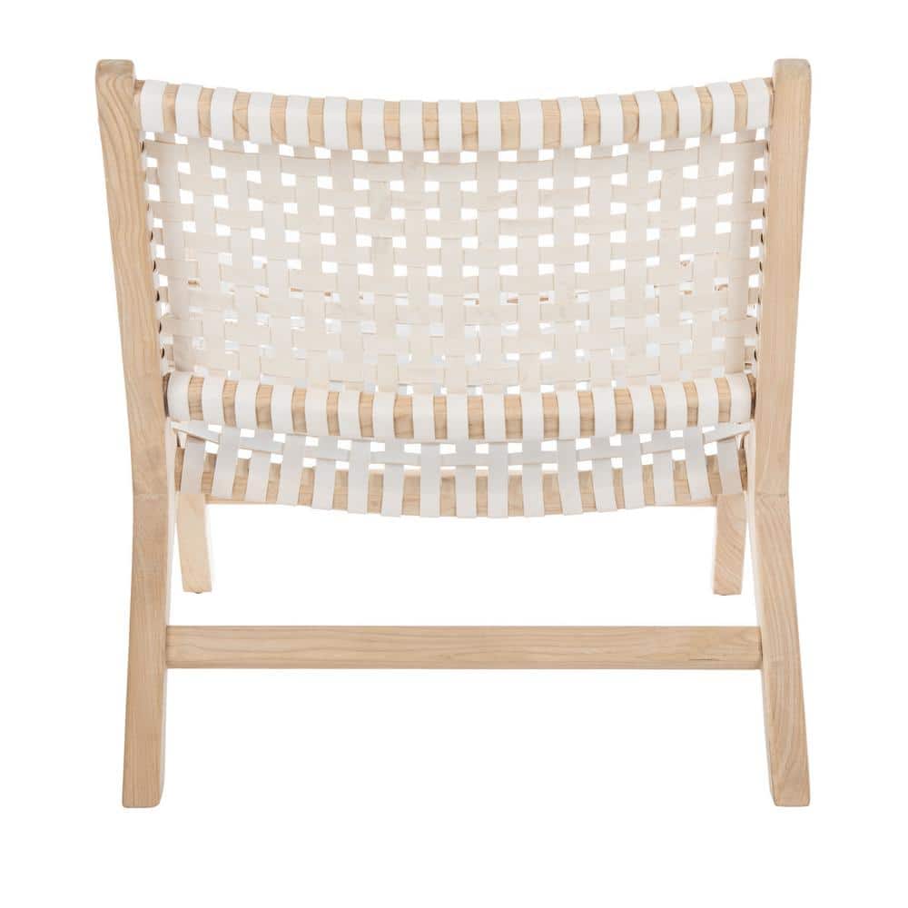 Luna 25" White Leather and Natural Wood Handcrafted Side Chair