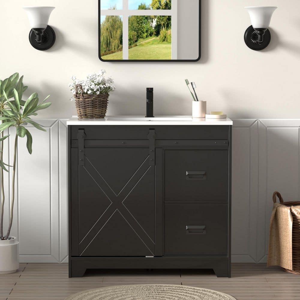 eclife 36 in. W Single Sink Freestanding Black Bath Vanity with