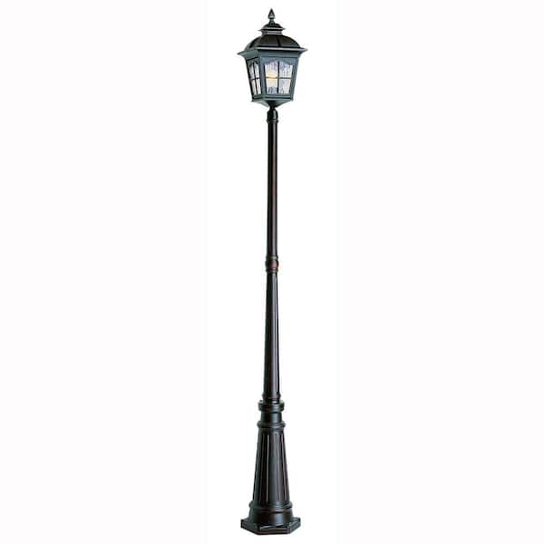 Bel Air Lighting Briarwood 7 ft. 1-Light Antique Rust Outdoor Lamp Post Light Fixture Set with Water Glass