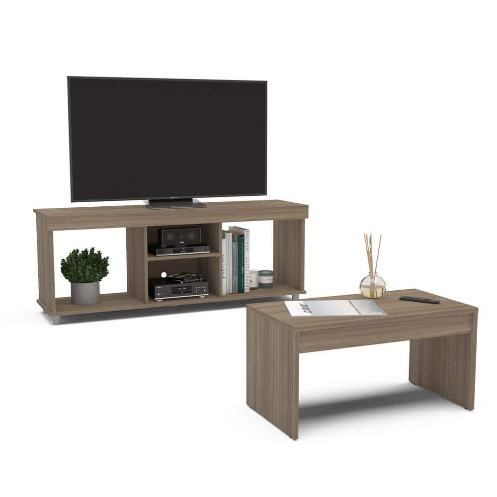 Polifurniture 2-Piece Walnut Living Room Set with TV Stand and Coffee Table