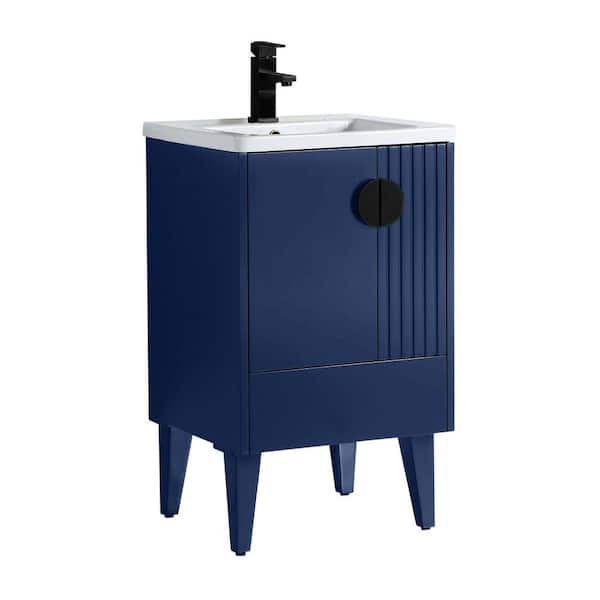 FINE FIXTURES Venezian 20 in. W x 18.11 in. D x 33 in. H Bathroom Vanity Side Cabinet in Navy Blue with White Ceramic Top