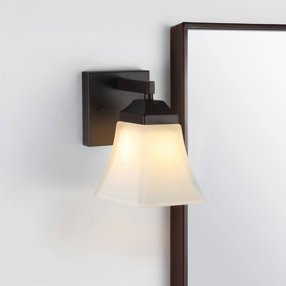 Staunton 5" Oil-Rubbed Bronze Vanity Light with White Glass Shade