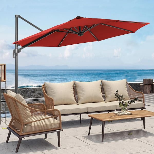 JOYESERY 11 ft. Round Cantilever Umbrella For Your Outdoor Space - 240 g Solution-Dyed Fabric, Aluminum Frame in Rust Red