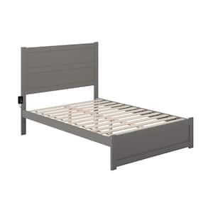 NoHo 53-1/2 in. W Grey Full Size Solid Wood Frame with Footboard and Attachable USB Device Charger Platform Bed