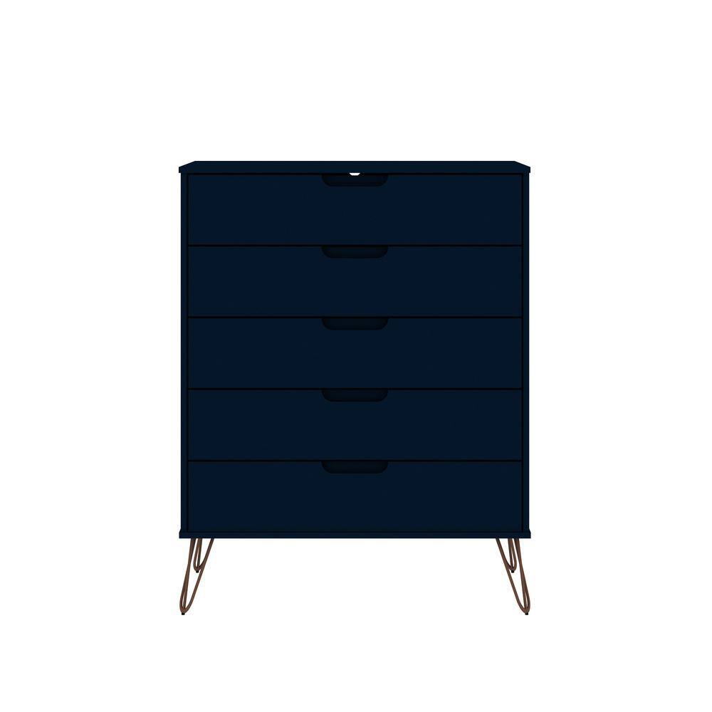 White Mid-Century Modern 5-Drawer Tall Dresser