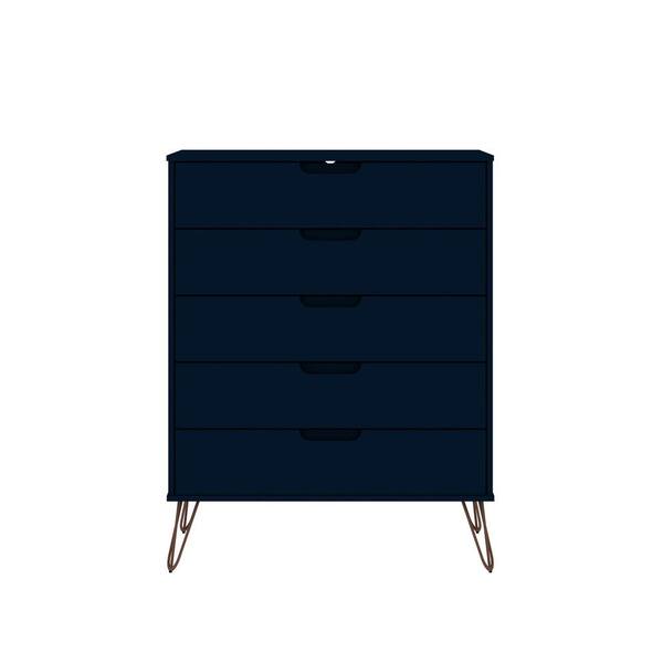 Manhattan Comfort Rockefeller 5-Drawer Tatiana Midnight Blue Tall Dresser (44.57 in. H x 35.31 in. W x 21.57 in. D)