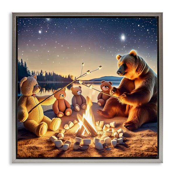 Stupell Industries Fireside Friends Bear by Alina Georgescu Gray Floater Frame Animal Graphic Art Print 18 in. x 18 in.