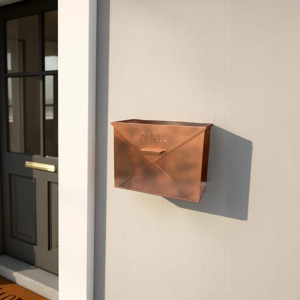 Copper Finish Envelope Shaped Wall Mount Mailbox
