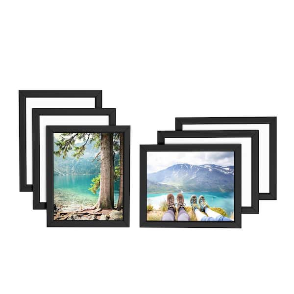 DesignOvation Gallery Wood Photo Frame Set for Customizable Wall or Desktop  Display, Rustic Brown 8x10 matted to 5x7, Pack of 4