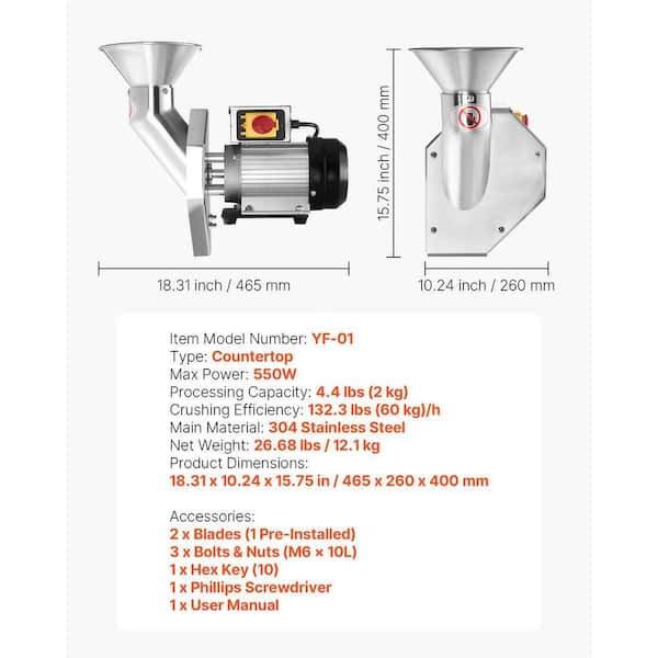 VEVOR 550 Watts Electric Fruit Apple Crusher Desktop Crushing