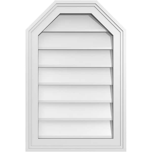 Ekena Millwork 16 in. x 24 in. Octagonal Top Surface Mount PVC Gable Vent: Decorative with Brickmould Frame