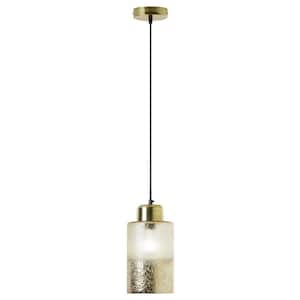 Felicity 40-Watt 1-Light Metallic Gold Painted Cylinder Shaded Pendant Light with Textured Ombre Glass