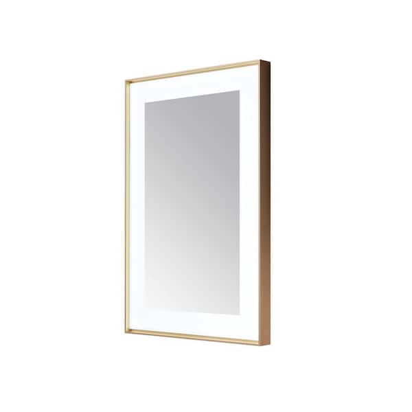 Lexington 24 in. W x 36 in. H Rectangular Framed Wall Mount Bathroom Vanity Mirror in Brushed Gold LED Lighted Defogger