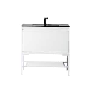 Milan 35.4 in. W x 18.1 in. D x 36 in. H Bathroom Vanity in Glossy White with Charcoal Black Composite Top