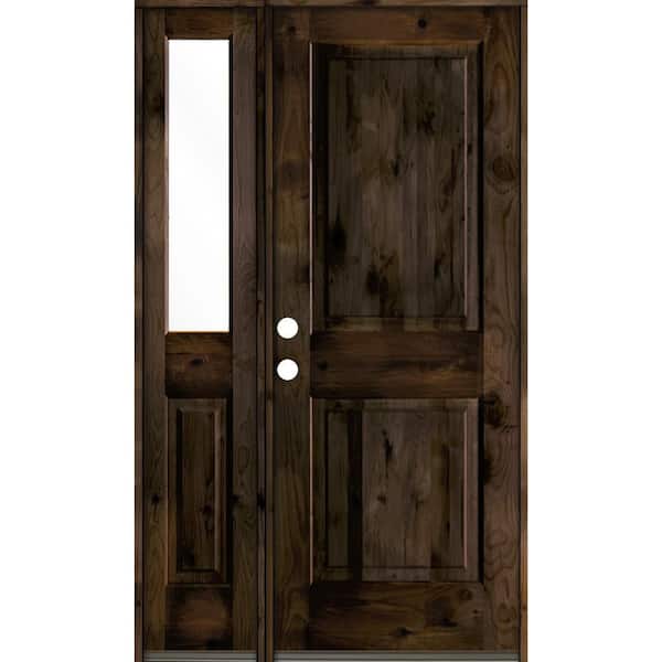 Krosswood Doors 44 in. x 80 in. Rustic knotty alder 2-Panel Sidelite Right-Hand/Inswing Clear Glass Black Stain Wood Prehung Front Door