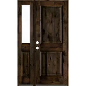 46 in. x 80 in. Rustic knotty alder 2-Panel Sidelite Right-Hand/Inswing Clear Glass Black Stain Wood Prehung Front Door