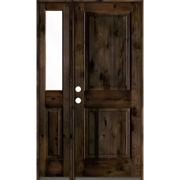 Krosswood Doors 50 in. x 80 in. Rustic knotty alder 2-Panel Sidelite Right-Hand/Inswing Clear Glass Black Stain Wood Prehung Front Door