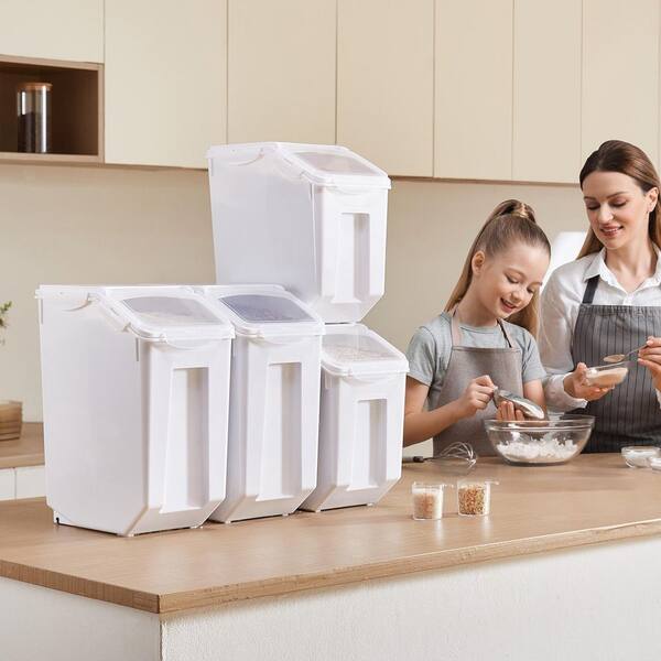 Rice Storage Container, 3.5Gal./15Lx2+4.5Gal./20Lx2 Large Dog Food Dispenser Bin,Ingredient Grain Cereal Bin 2025 update