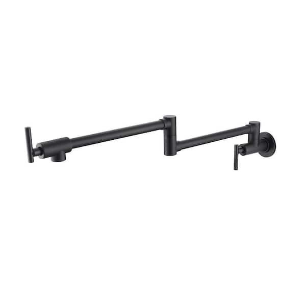 Wall-Mount Kitchen Pot Filler Faucet with 2 Handles, Swivel Spout, Easy-Clean Nozzles in Matte Black