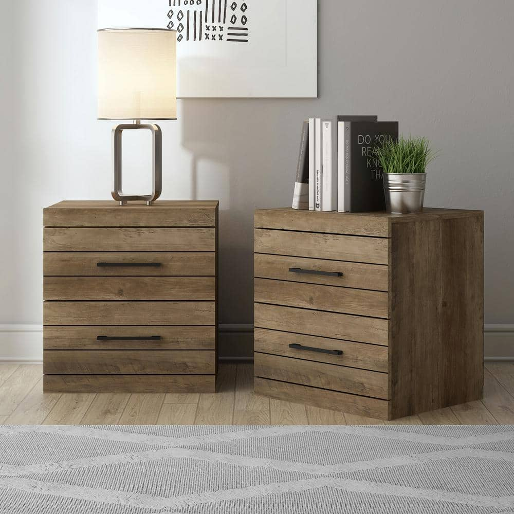 GALANO Hamsper 2-Drawer Knotty Oak Nightstand Sidetable w/Drawers Storage  (20.3 in. x 16.3 in. x 18.9 in.) (Set of 2) SH-GKOPU2780AM2 - The Home Depot