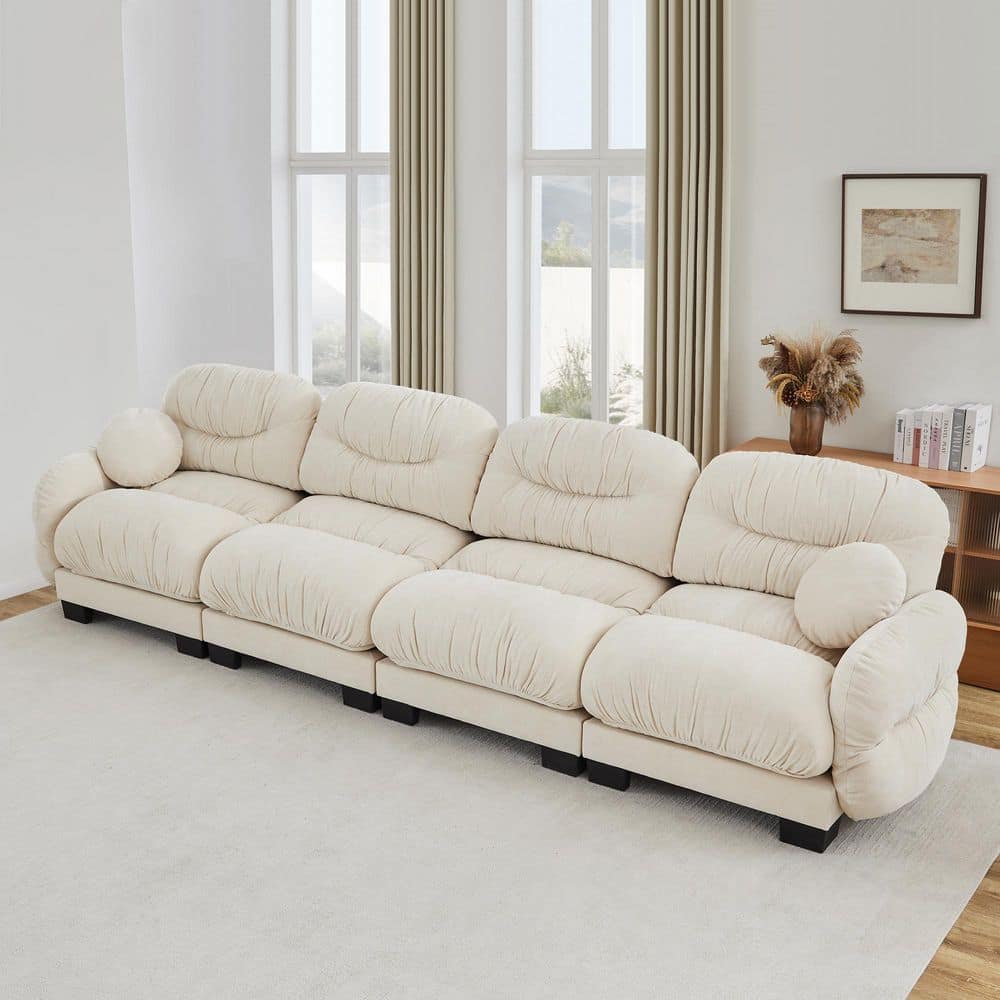 150.3 in. Round Arms Chenille 4-Seater Modular Sectional Sofa in Beige with Throw Pillows price history on PriceWatchPro