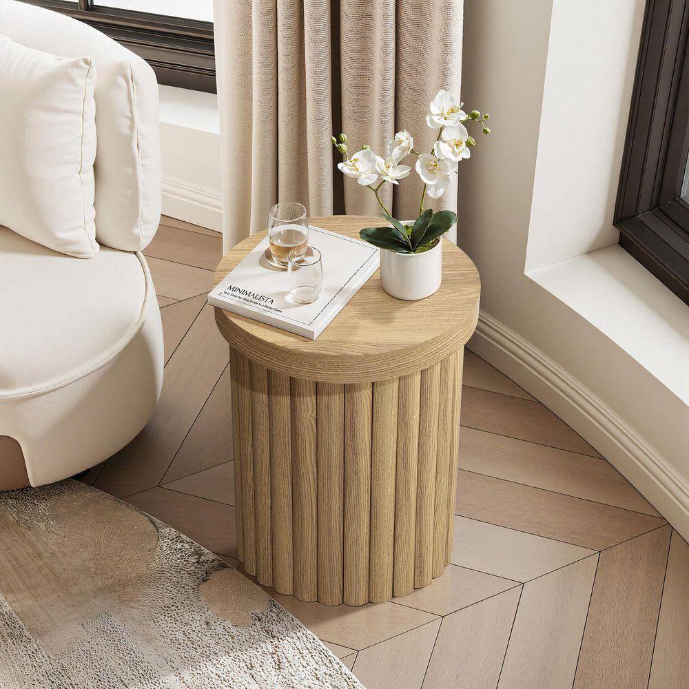15.7 in. Brown Wood Fluted Round Side Table - thumbnail 9