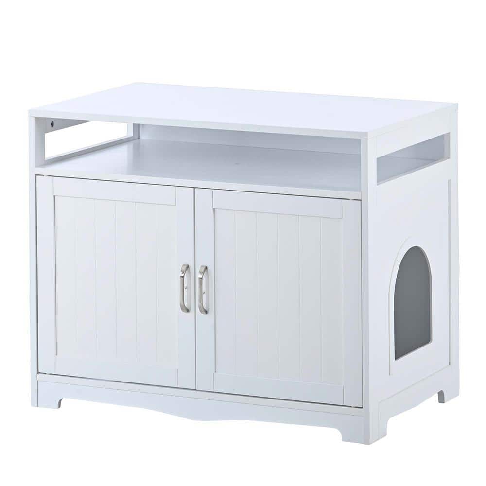 31.5 in. W x 20 in. D x 26 in. H White Linen Cabinet Cat Litter Box with 2-Doors and Cat Washroom Storage price history on PriceWatchPro