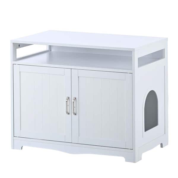 31.5 in. W x 20 in. D x 26 in. H White Linen Cabinet Cat Litter Box with 2-Doors and Cat Washroom Storage
