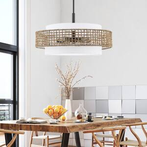 5-Light Black Tiered Drum Chandelier with Rattan Shade