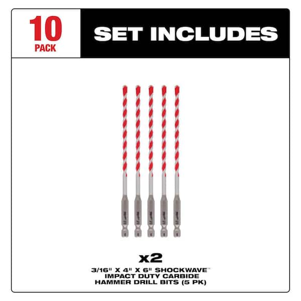 3/16 in. SHOCKWAVE Carbide Hammer Drill Bits (10-Pack)