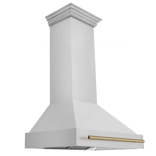 ZLINE Kitchen and Bath Autograph Edition 36 in. 700 CFM Ducted Vent Wall Mount Range Hood with Champagne Bronze Handle in Stainless Steel