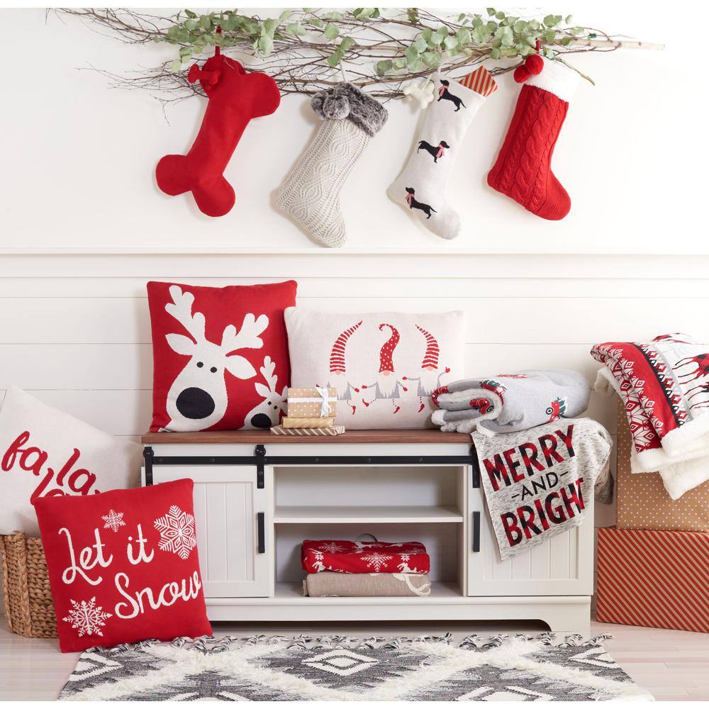 Red and White Cotton Christmas Accent Pillow