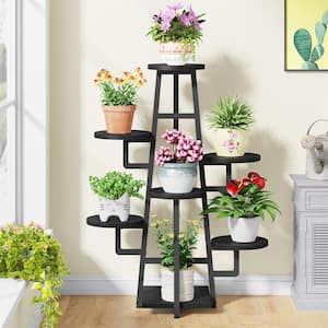 Wellston 43.3 in. Black Rectangle Wood Indoor Plant Stand with 7 Tier, Tall Plant Shelf Corner Plant Pots Holder