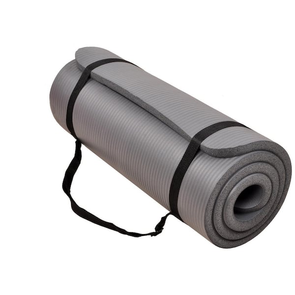 BALANCEFROM Multi-Purpose Grey 24 in. W x 68 in. L x 1/4 in. Thick Foam Exercise Yoga Mat with Carrying Strap (11.8 sq. ft.)