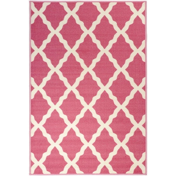 Ottomanson Glamour Collection Rubberback Moroccan Trellis Hot Pink 3 ft. 3 in. x 5 ft. Area Rug