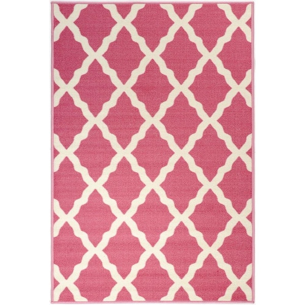 Ottomanson Glamour Collection Rubberback Moroccan Trellis Hot Pink 3 ft. 3 in. x 5 ft. Area Rug