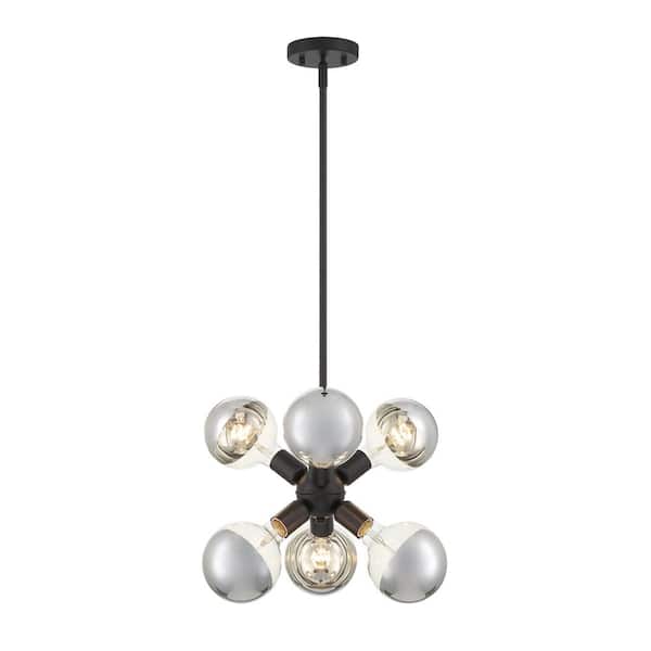 Gambit 60-Watt 6-Light Matte Black Retro Pendant Light and No Bulbs Included