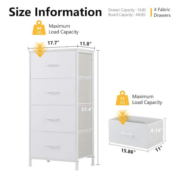 draw drawers バックオープンTシャツ ベージュ WONDER COMFORT Classical White 4 Drawer 11.8 in. Wide Chest of