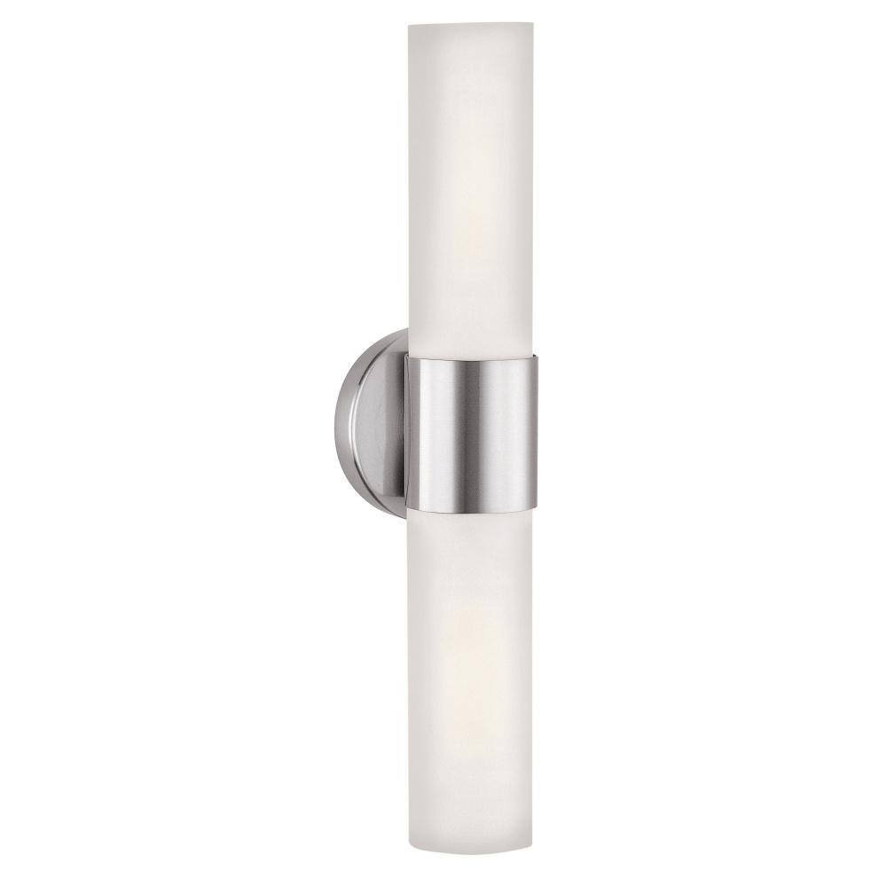 Aqueous 2 Light Brushed Steel Wall Fixture with Opal Glass Shade