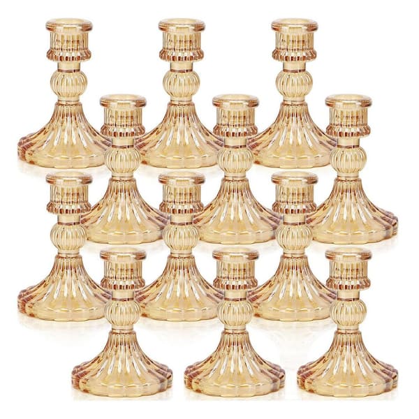 Unbranded Gold Glass Taper Candle Holder 12-Pack