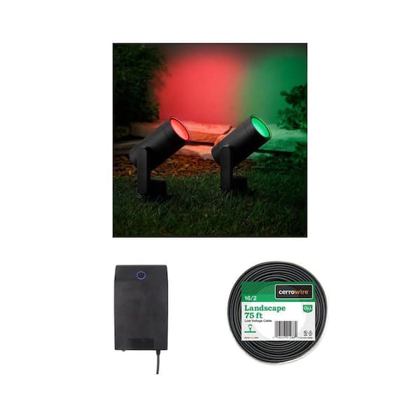 75 ft. 16/2 Low-Voltage Wire, Smart 450 Lumens LED Spotlight (3-Pack) and 200 Watt Landscape Transformer Combo