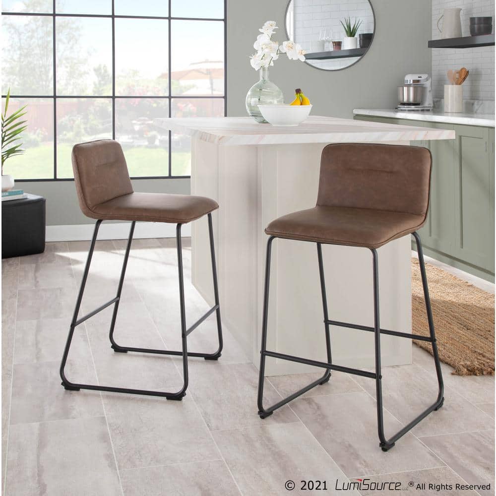 Casper 26'' Black Metal and Espresso Faux Leather Counter Stool Set