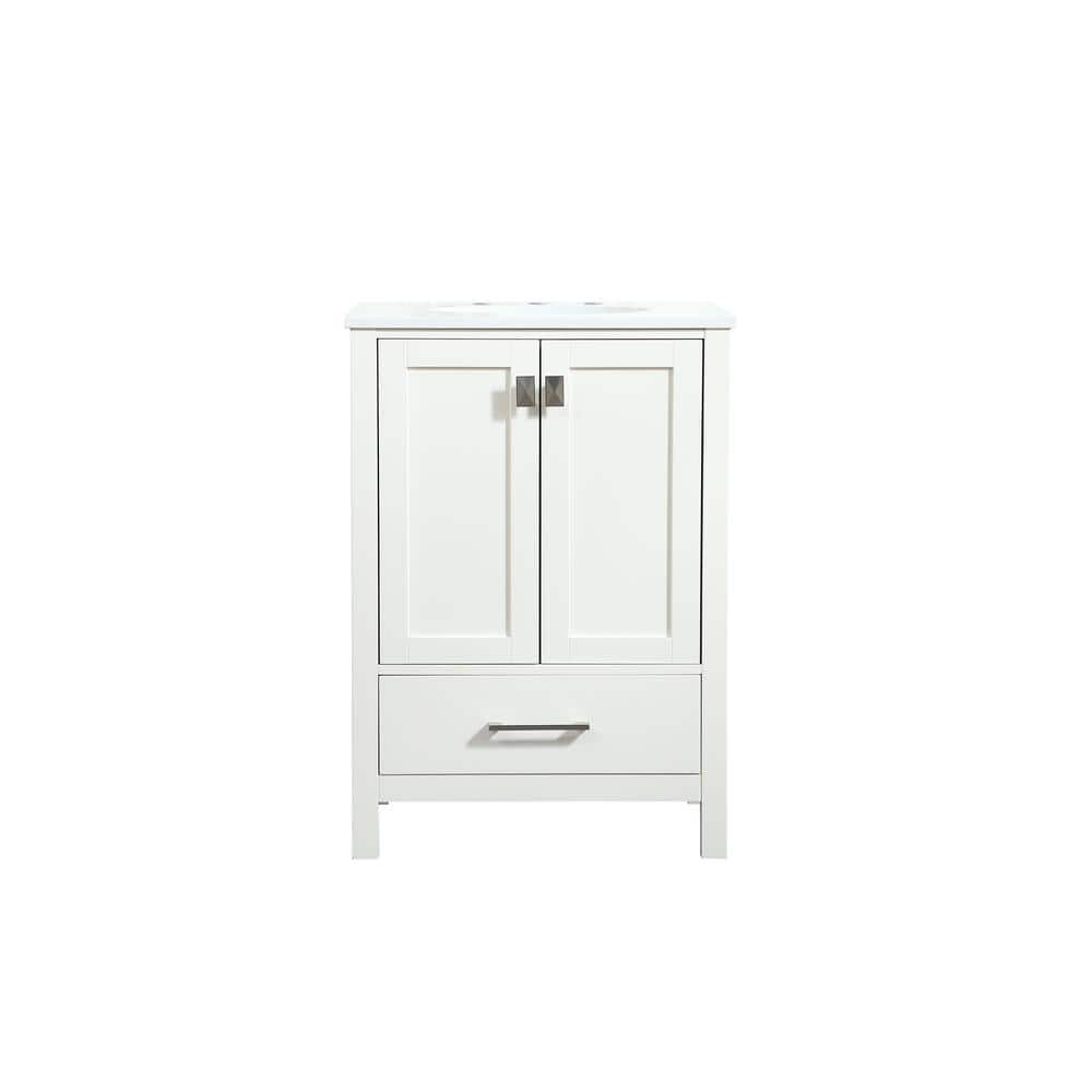 Timeless Home 24 in. W Single Bath Vanity in White with Engineered Stone Va