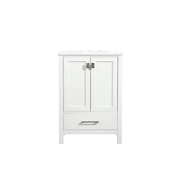 Timeless Home 24 in. W Single Bath Vanity in White with Engineered ...